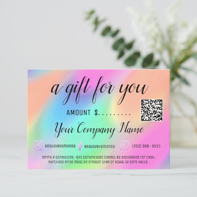Business Gift Certificate Holograph Logo QR Code (Standing Front)