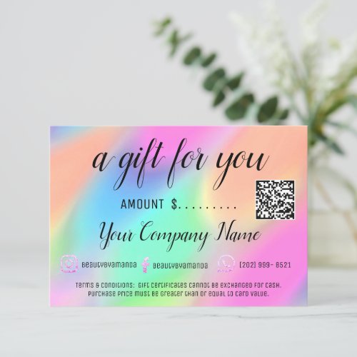 Business Gift Certificate Holograph Logo QR Code
