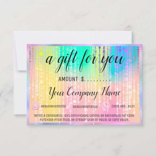 Business Gift Certificate Holographic Rainbow