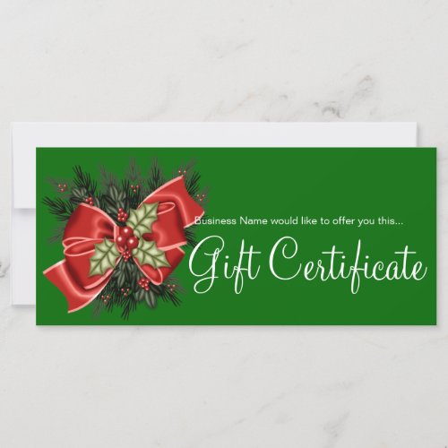 Business Gift Certificate Mistletoe  Red Bow