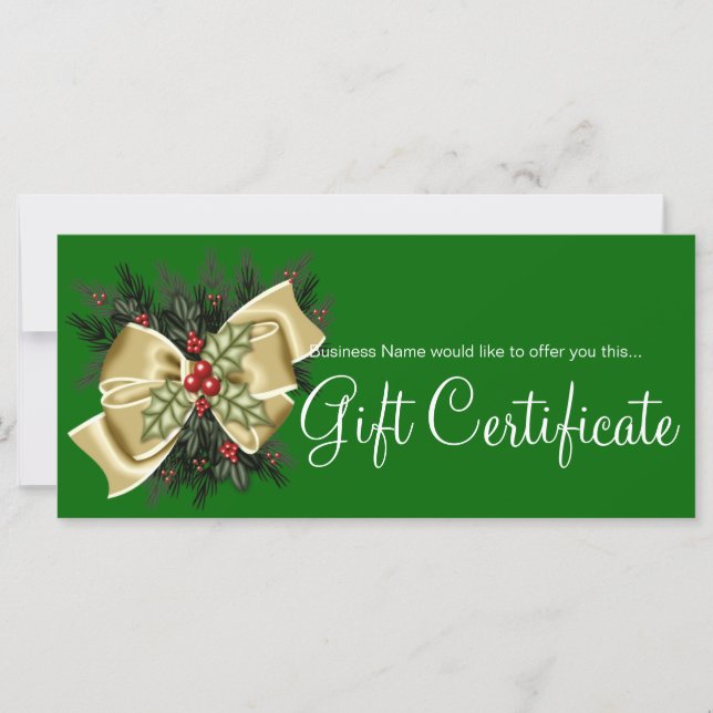 Business Gift Certificate Mistletoe & Tan Bow (Front)