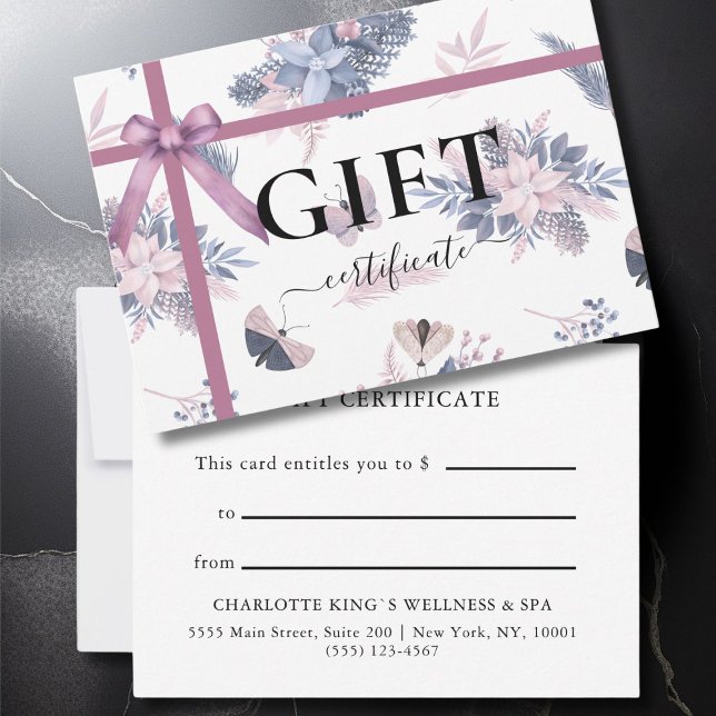 BUSINESS GIFT CERTIFICATE | Modern | Ribbon |  (BUSINESS GIFT CERTIFICATE | modern, minimal, ribbon & Christmas pattern.)