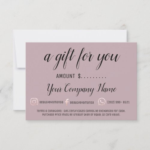 Business Gift Certificate Modern Social Rose