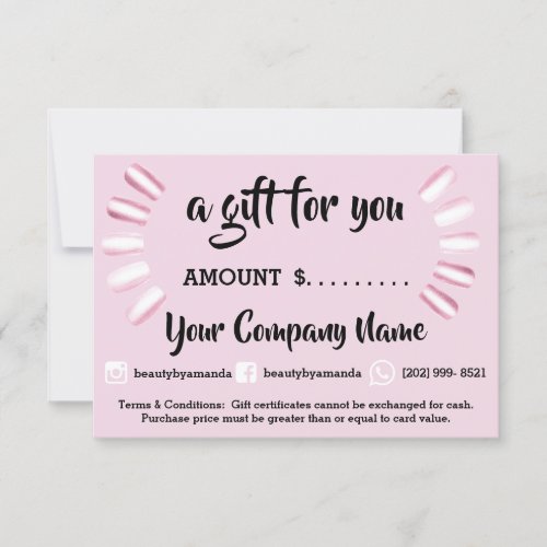 Business Gift Certificate Nails Studio Pink