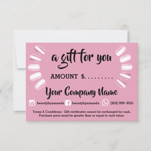 Business Gift Certificate Nails Studio Pink Rose