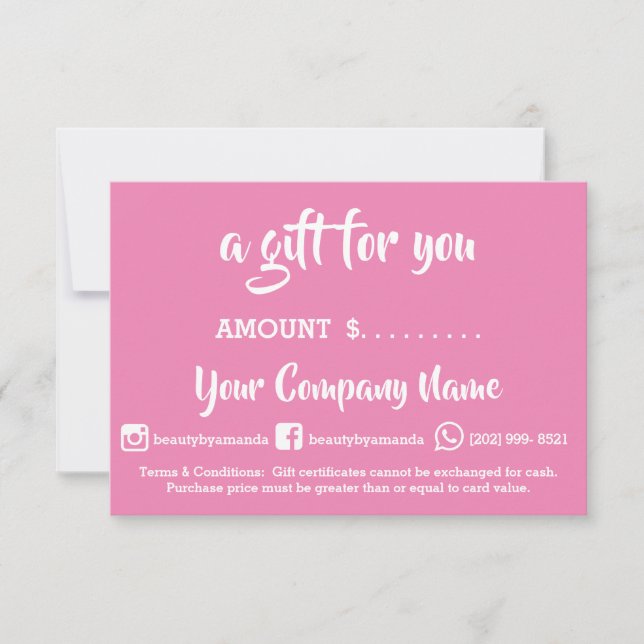 Business Gift Certificate Nails Studio Pink White (Front)