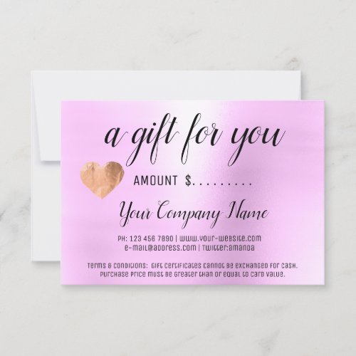 Business Gift Certificate Pink Cooper Heart