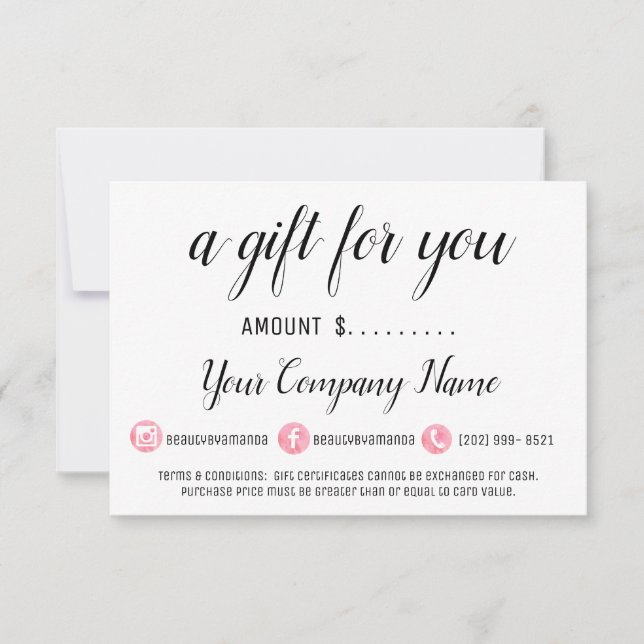 Business Gift Certificate Pink Modern Social Media (Front)