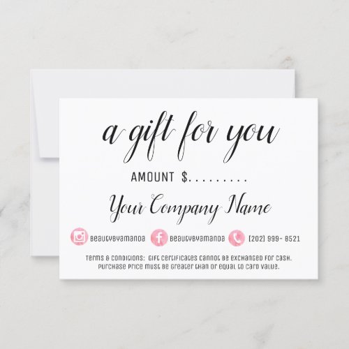 Business Gift Certificate Pink Modern Social Media