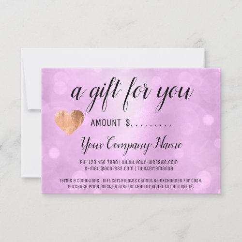 Business Gift Certificate Pink Rose Heart