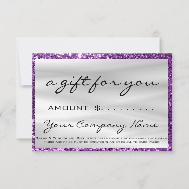 Business Gift Certificate Purple Rose Gray Logo (Front)