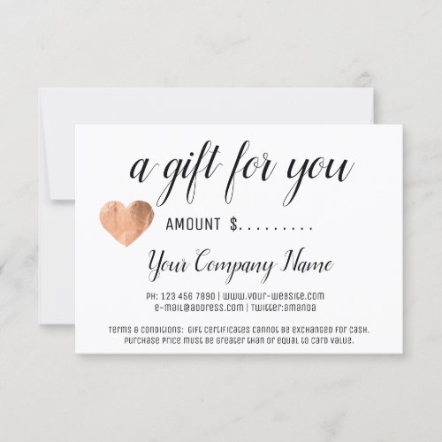 Business Gift Certificate Simply Black White Heart