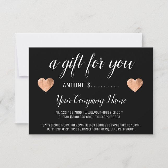 Business Gift Certificate Simply Black White Heart (Front)