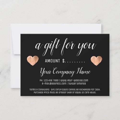 Business Gift Certificate Simply Black White Heart