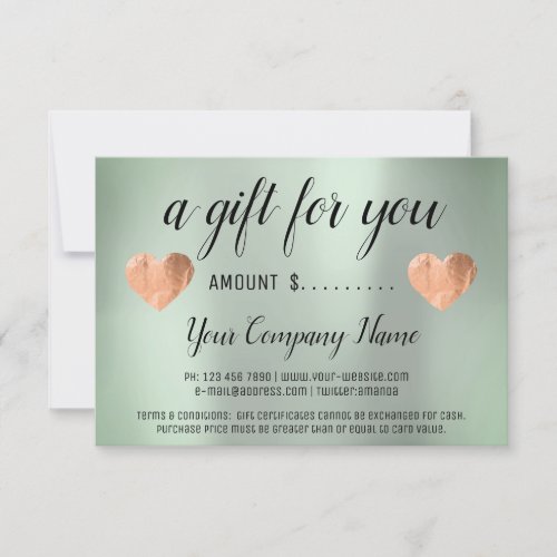 Business Gift Certificate Simply Copper Mint Heart