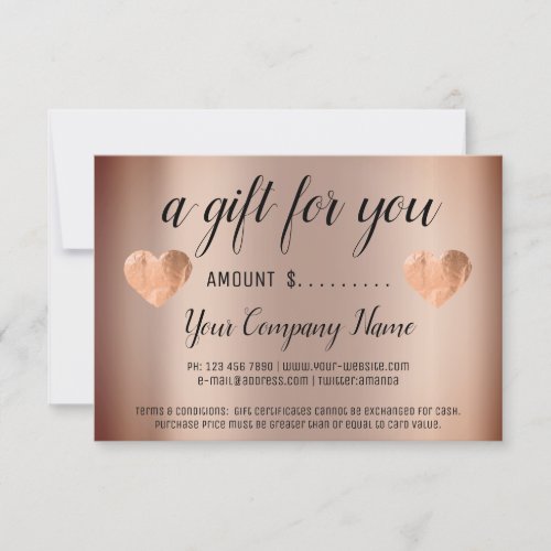 Business Gift Certificate Simply Copper Rose Heart
