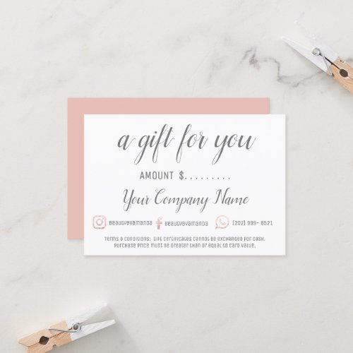 Business Gift Certificate Simply Logo Rose White