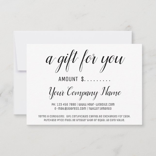 Business Gift Certificate Simply Modern Black Whit (Front)