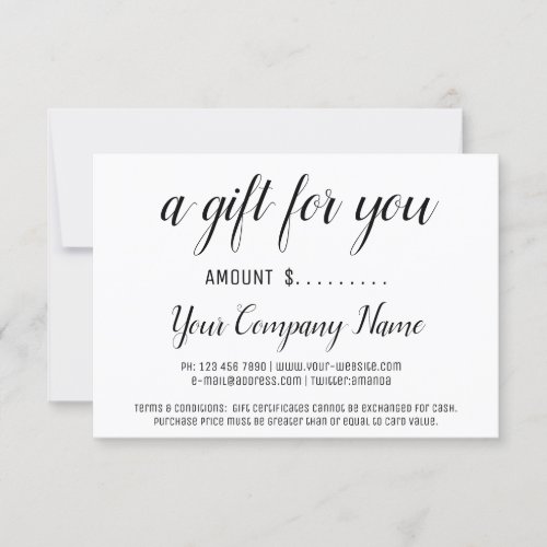 Business Gift Certificate Simply Modern Black Whit
