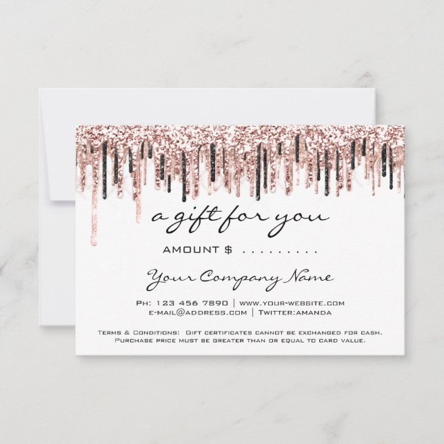 Business Gift Certificate Simply Modern Rose Drips (Front)
