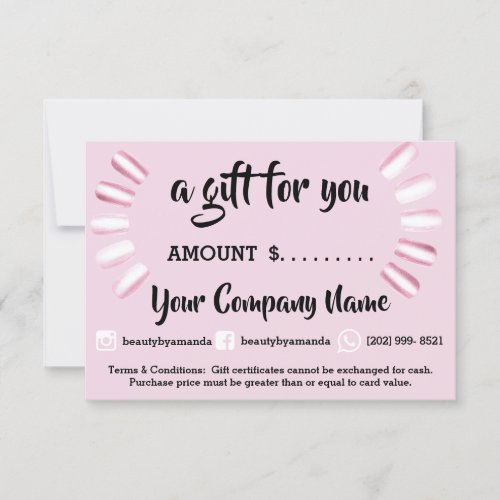Business Gift Certificate Simply Social Nails Pink