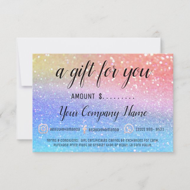 Business Gift Certificate Social Logo Glitter (Front)