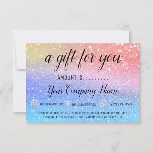 Business Gift Certificate Social Logo Glitter