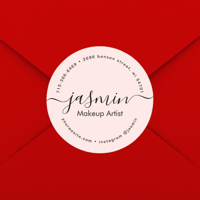 Business Girly Calligraphy Blush Pink Custom Classic Round Sticker (Creator Uploaded)