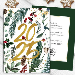 Business Gold 2025 Festive Christmas Pine Bough Holiday Card
