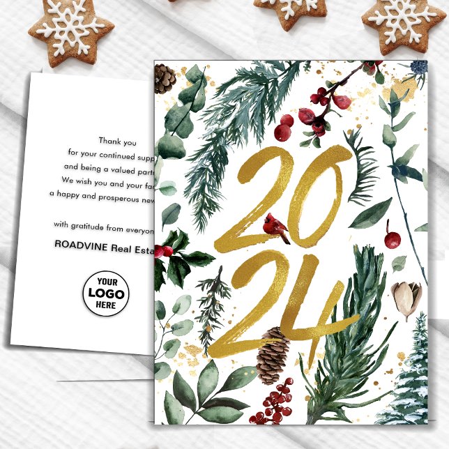 Business Gold 2025 Festive Christmas Pine Bough Holiday Postcard (Creator Uploaded)