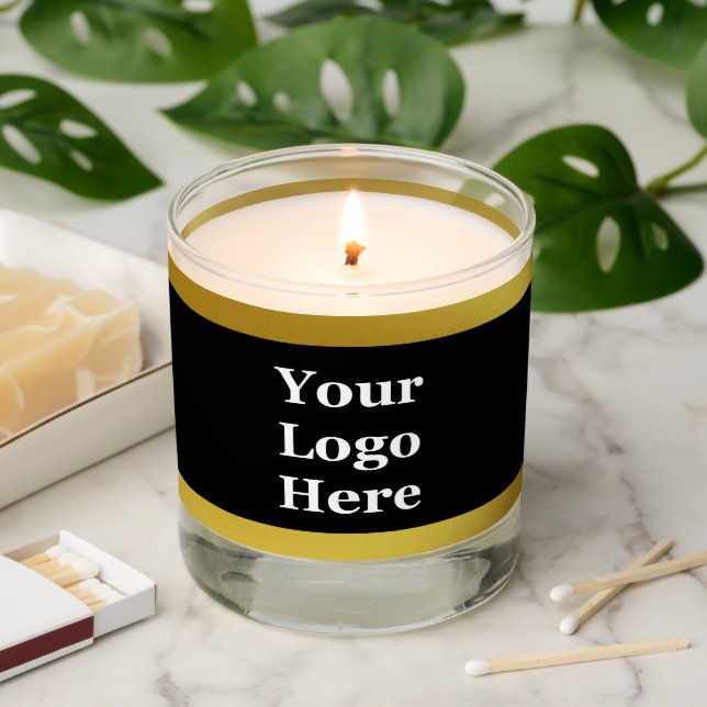 Business Gold and Black Elegant Your Logo Template Scented Candle (Lit)