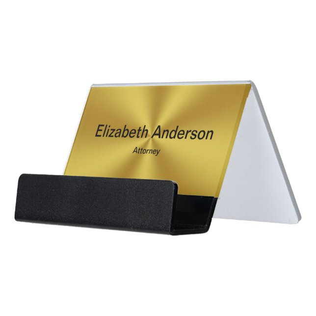 Business Gold and Black Name with Job Title  Desk Business Card Holder (Angled Front)