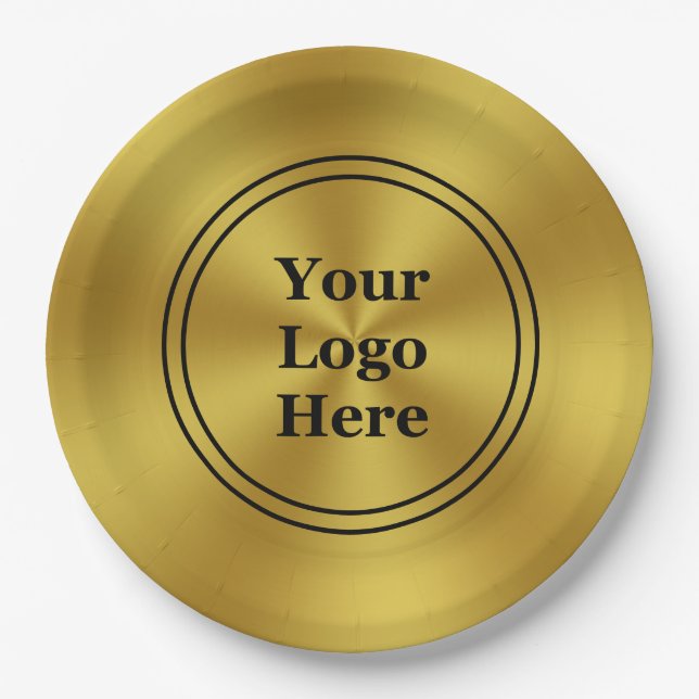 Business Gold and Black Promotional Your Logo Here Paper Plates (Front)