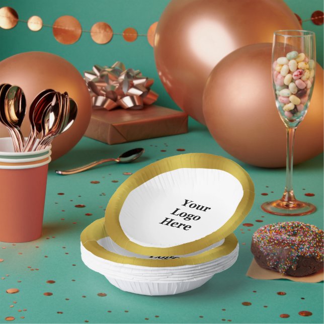 Business Gold and White Your Logo Here Template Paper Bowls (Multi)