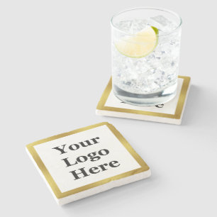 Business Gold and White Your Logo Here Template Stone Coaster