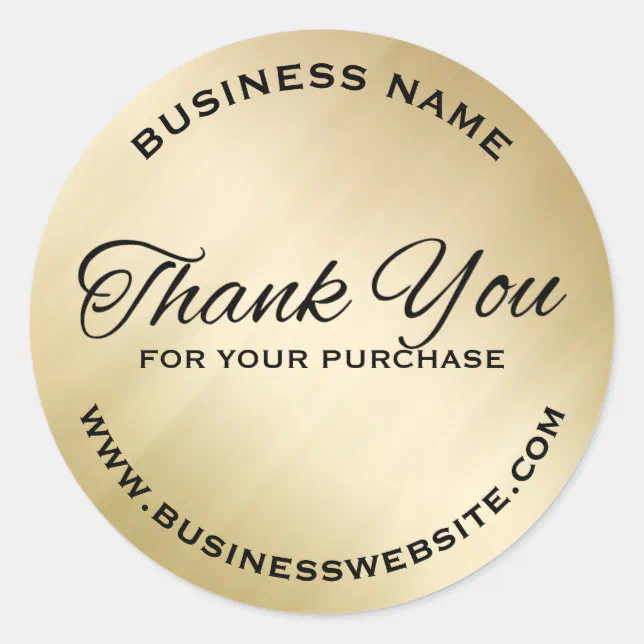 Business Gold Black Calligraphy Thank You Classic Round Sticker | Zazzle