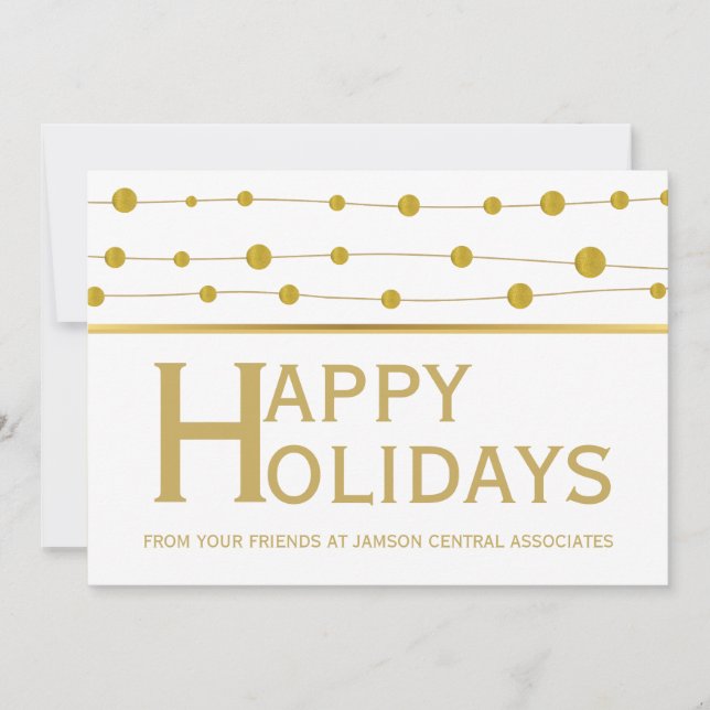 Business gold foil beads Happy Holidays Christmas Holiday Card (Front)
