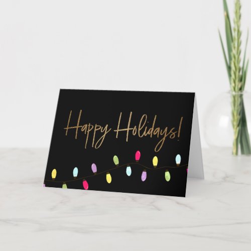 Business Gold Happy Holidays Christmas lights Holiday Card