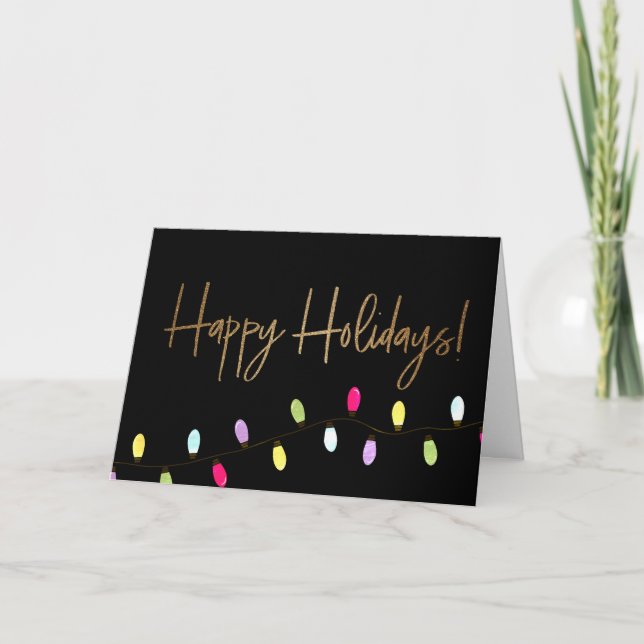 Business Gold Happy Holidays Christmas lights Holiday Card (Front)