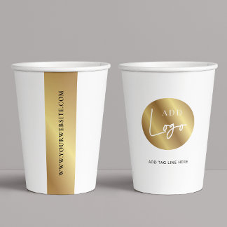 Business Gold Logo Branded Company Event Paper Cups