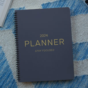 Business Gold Navy Blue Stay Focused 2024  Weekly Planner