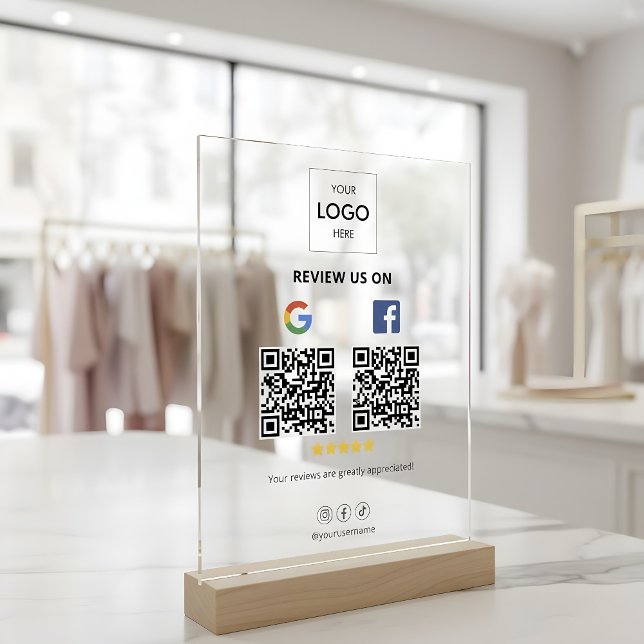 Business Google Facebook Review QR Code Acrylic Sign (Creator Uploaded)