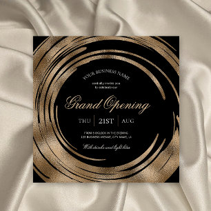 Business Grand Opening Chic Black & Gold Glitter Invitation