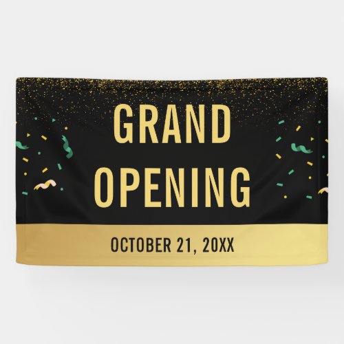 Business Grand Opening Gold Glitter  Confetti Banner