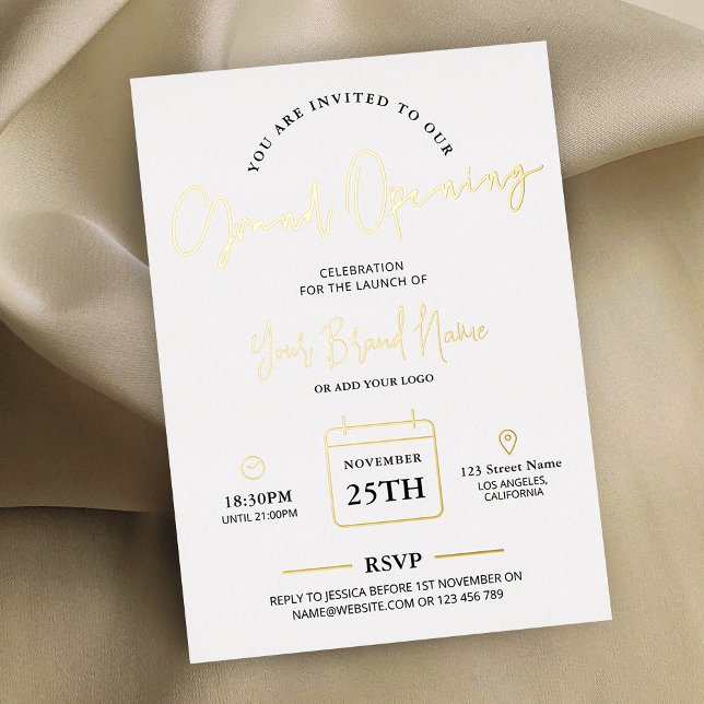 Business Grand Opening Luxury Minimal Gold Foil Invitation (Stand out and impress with luxurious real gold foil business invitations for your opening event)