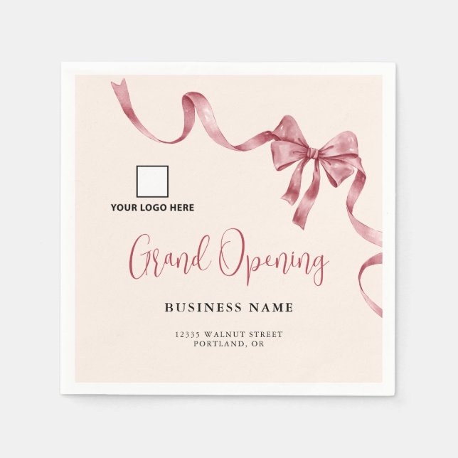 Business Grand Opening Modern Ribbon Logo Napkins (Front)