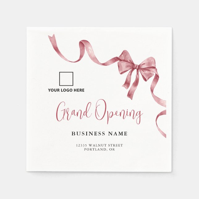 Business Grand Opening Modern Ribbon Logo Napkins (Front)