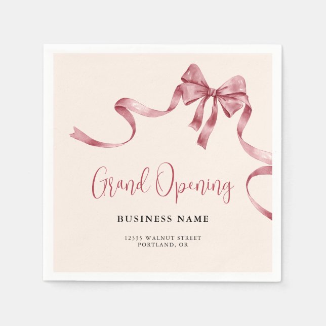 Business Grand Opening Modern Ribbon Napkins (Front)