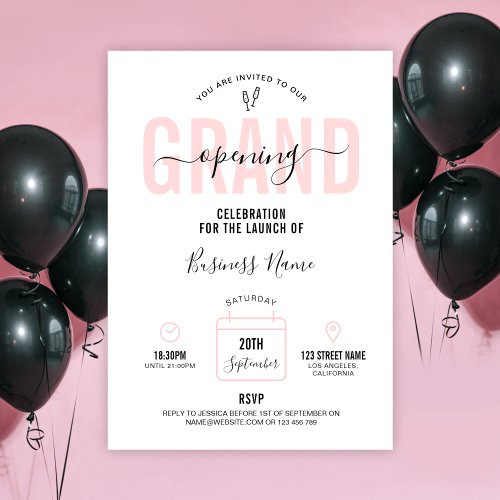 Business Grand Opening Pink Modern Elegant Invitation