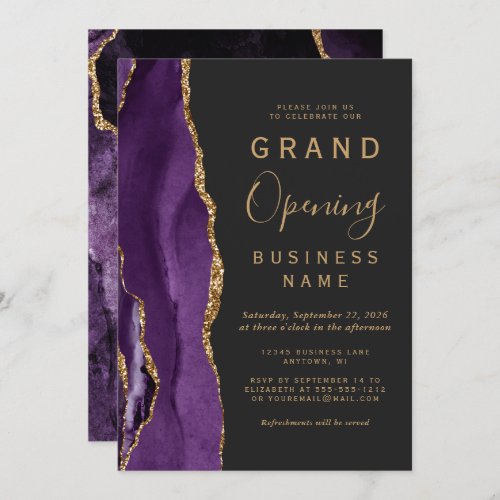 Business Grand Opening Purple Gold Agate Dark Invitation